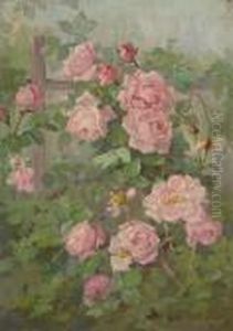 Pink Roses On A Trellis by Edith White