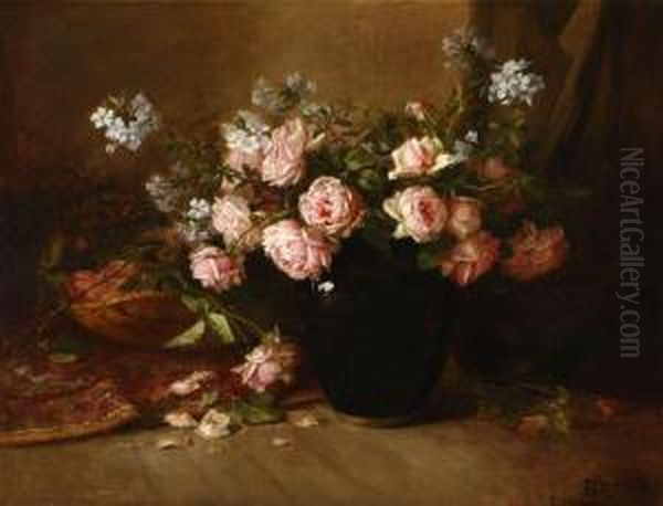 Pink Roses With Oriental Rug Still Life - view 1