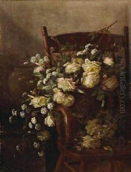 Basket Of Cut Roses On A Chair - view 1