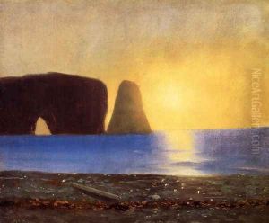 The Sun Sets, Perce Rock, Gaspe, Quebec by William Bradford