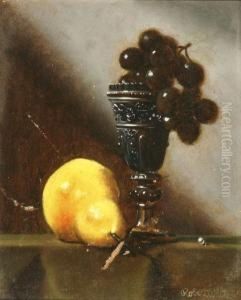 Table Top Still Life Of A Pear And Goblet Withgrapes Table Top Still Life Of A Pear And Goblet Withgrapes