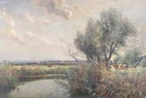 River Landscape With Cattle On The Banks by Frederick William N. Whitehead