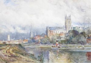 View Of A Cathedral Town From The River