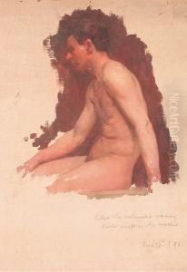 Three Quarter Length Study Of A Male Nude by John William Whiteley