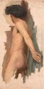 Three Quarter Length Study Of A Male Nude From Behind by John William Whiteley