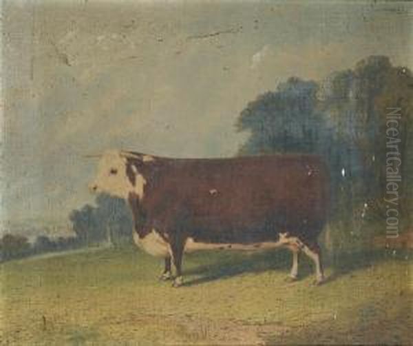 A Prize Cow In A Wooded River Landscape - view 1