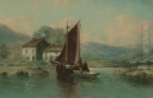 On The Bend Of The River; A Figure Fishing In A Highland Landscape by A. Whittle