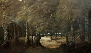 Woodland Clearing With A Herd Of Deer by Thomas Ii Whittle