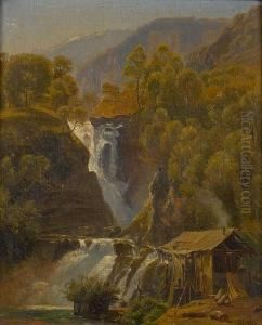 A Waterfall by Thomas Worthington Whittredge