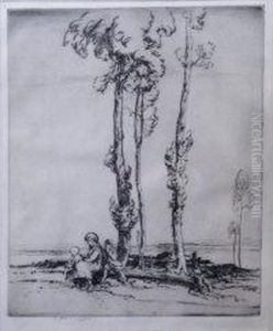 Children Resting Beneath Trees by Ernest Herbert Whydale