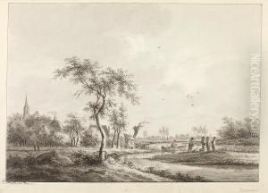 Figures On The Banks Of The Kromme Rijn, Werkhoven by Nicolaes Wicart