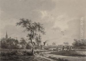 Figures On The Banks Of The Kromme Rijn, Werkhoven by Nicolaes Wicart