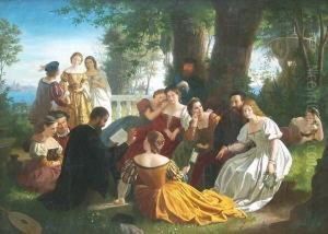 Pietro Aretino Liest Einer Gesellschaft Im Garten Tizian's Zu Venedig Aus Seinen Werken Vor Pietro Aretino Liest Einer Gesellschaft Im Garten Tizian's Zu Venedig Aus Seinen Werken Vor