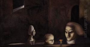 Three Figures In A Darkroom by Peder Wichmann