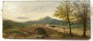 Driving Cattle Across A Bridge by Richard Dodd Widdas