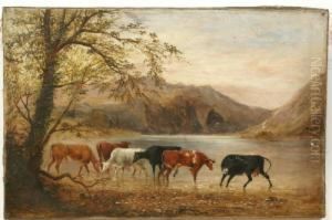 Cattle Watering, With Mountains Beyond by Richard Dodd Widdas