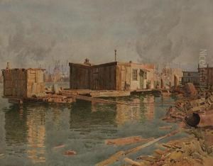 Houseboat With Busy Port Beyond by Gunnar Mauritz Widforss