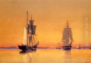 Ships in Boston Harbor at Twilight by William Bradford