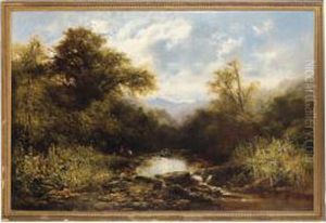 Figures In A River Landscape by William Widgery