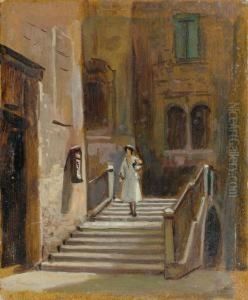 Frau Auf Einer Brucke In Venedig by Fritz Widmann