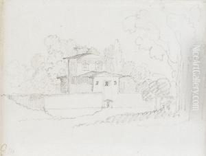 Landskapsstudie Med Italiensk Villa by Gustav Wie