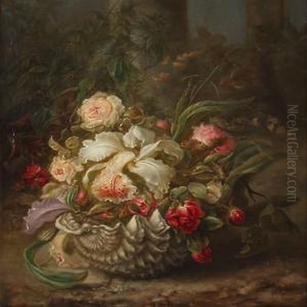 Roses And Iris In A Shell - view 1