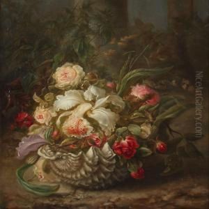 Roses And Iris In A Shell