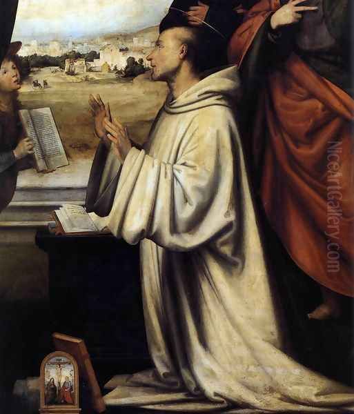 Vision of St Bernard with Sts Benedict and John the Evangelist (detail) 1504 - view 1