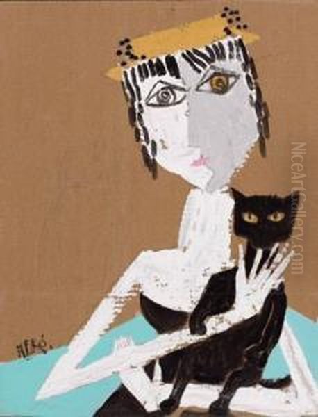 Dame Mit Schwarzer Katze - view 1