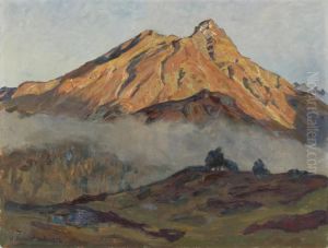 Piz La Margna Im Abendlicht (von Norden Oberhalb Maloja Gesehen) by Hans Beat Wieland