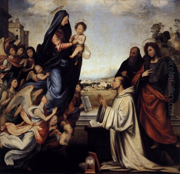 Vision of St Bernard with Sts Benedict and John the Evangelist 1504 - view 1