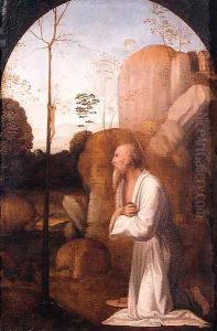 The penitent Saint Jerome in a landscape, in a painted arch by Fra Bartolomeo