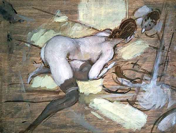 Nude Woman reclining on Yellow Cushions - view 1