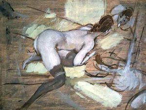 Nude Woman reclining on Yellow Cushions by Giovanni Boldini
