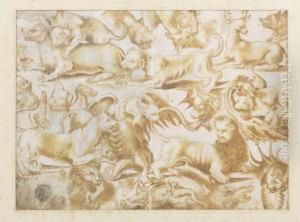 Chiens Attaquant Des Dragons by Johan Wierix