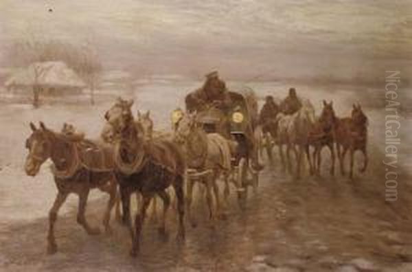 Horse Drawn Carriages In The Snow - view 1