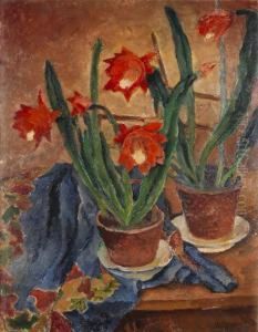 Stilleben Mit Kakteen by Gustav Wiethuchter