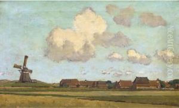 Op Ameland: A Windmill Near A Village On The Island Of Ameland - view 1