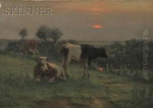 Resting Cows At Dusk by John Carleton Wiggins