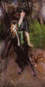 Portrait Of A Lady Lina Bilitis With Two Pekinese by Giovanni Boldini