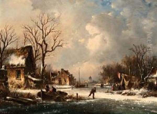Zomers Dorp Met Figuren Aan De Vaart - view 1