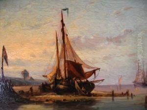 Unloading The Fishing Nets by Nicolaas Martinus Wijdoogen