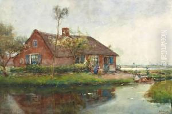 Boerin Bij Huisje Aan De Sloot - view 1