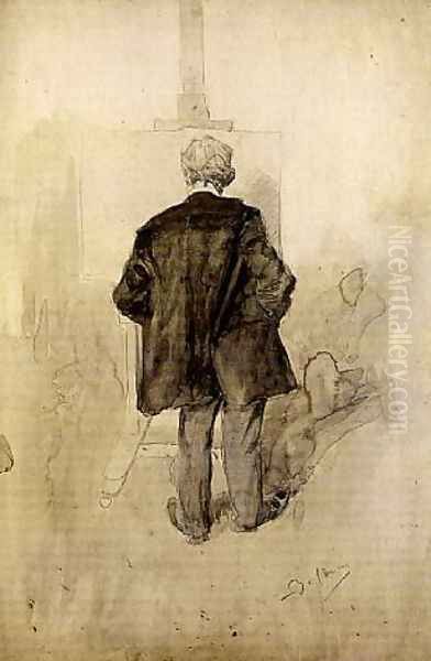 A Standing Man, Seen from Behind, Looking at a Painting on an Easel - view 1