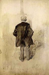 A Standing Man, Seen from Behind, Looking at a Painting on an Easel by Giovanni Boldini