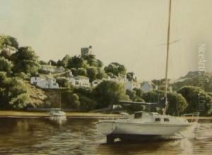 Cornish Coastal Or River Scene With Boats Cornish Coastal Or River Scene With Boats