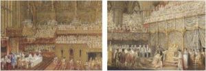 The Royal Banquet At Westminster Hall - The Coronation Of King George Iv; The Coronation Of King George Iv At Westminster Abbey by Charles Wild