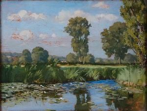 A Backwater On The Thames, Signed, Oil Onpanel by Frank Percy Wild