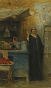Girl By A Market Stall by Charles Wilda