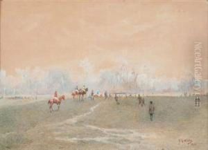 Promeneurs Et Cavaliers A L'oree D'une Foret by Hans Gottfried Wilda